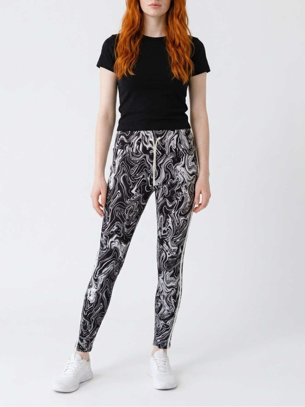 Athletic Works Black & White Marble-Print High-Rise Leggings